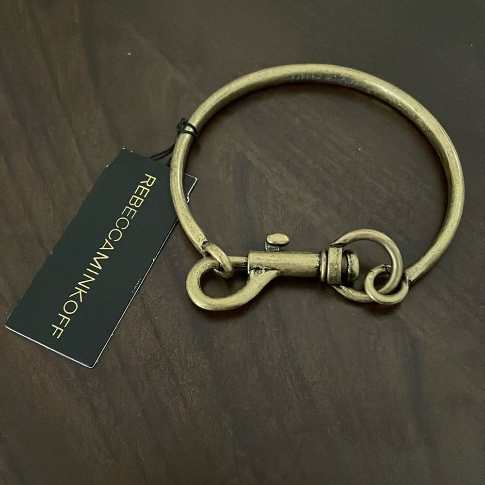 Rebecca Minkoff signature dog clip bangle bracelet brushed gold/brass tone new